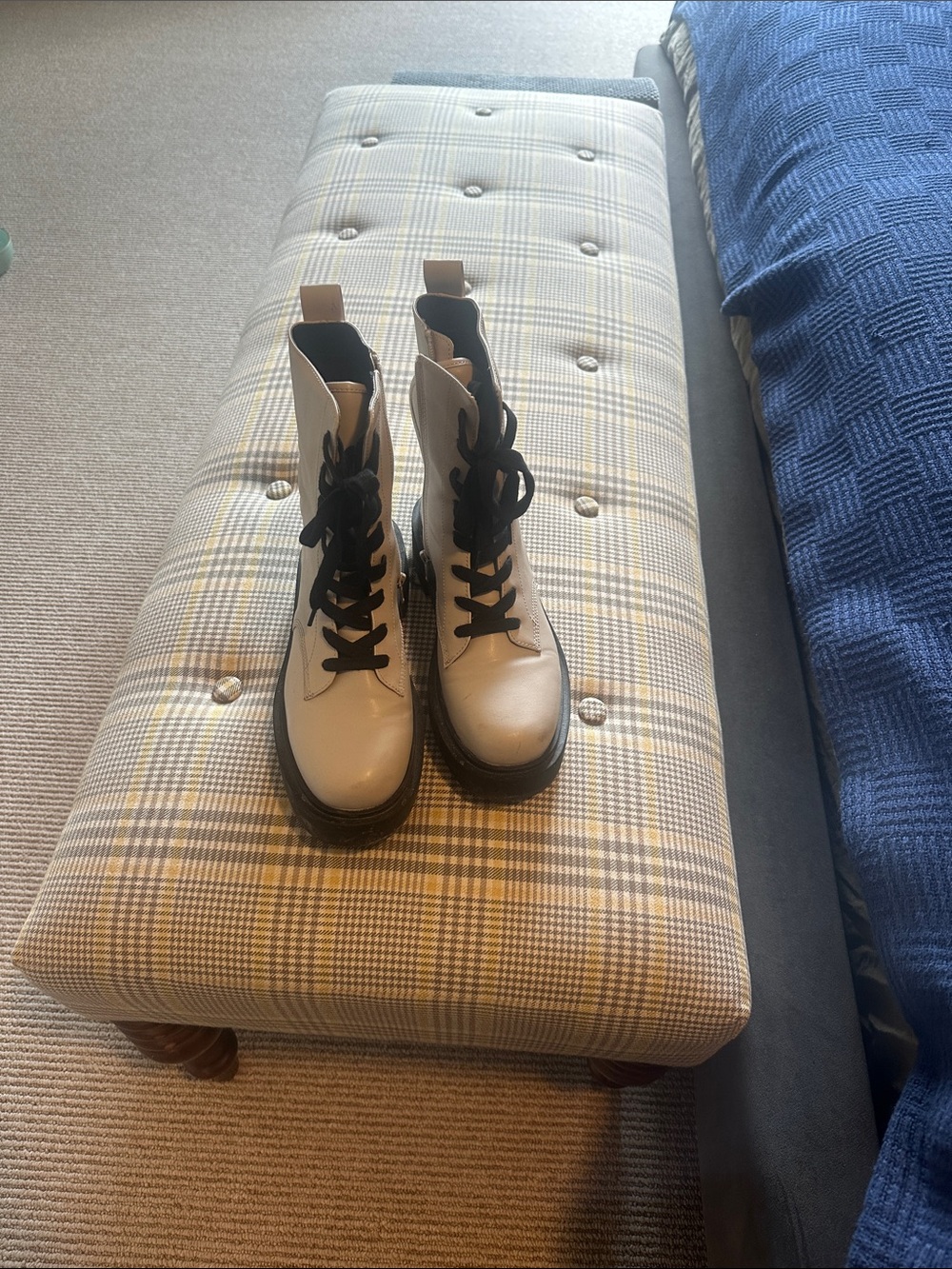 H&M Cream Combat Boots with Black Laces